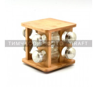 Набір ємностей для спецій на підставці Ardesto Midori, 9 предметів, 80мл, 19x19x15.5см, бамбук, нержавіюча сталь, скло, пластик