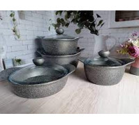 Набір посуду алюмінієвого OMS Granite 8 пр. (каструлі: 2,8 л., 4,55 л., 5,6 л., сотейник 3,0 л.) Сірий