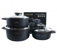 Набір каструль круглих Zauberg МАРМУР 2,3/3,2/4,5 л алюм.антипригарне покриття,  із скл. кр. 3 пр