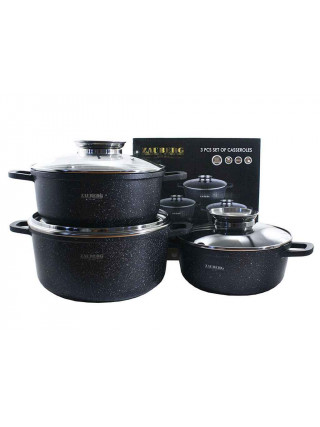 Набір каструль круглих Zauberg МАРМУР 2,3/3,2/4,5 л алюм.антипригарне покриття,  із скл. кр. 3 пр