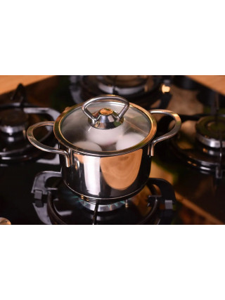 Каструля OMS d-14 см. 1,1 л., скляна кришка, металеві ручки (індукція)