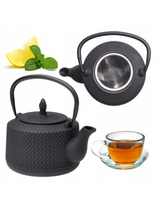 Чавунний чайник Kamille 1000 мл, з металевим ситом та емальованим покриттям всередині.