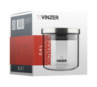 Ємність для зберігання продуктів скляна VINZER 0,4л. 9.5 *9.5 *10.2 см.