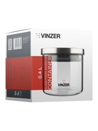 Ємність для зберігання продуктів скляна VINZER 0,4л. 9.5 *9.5 *10.2 см.