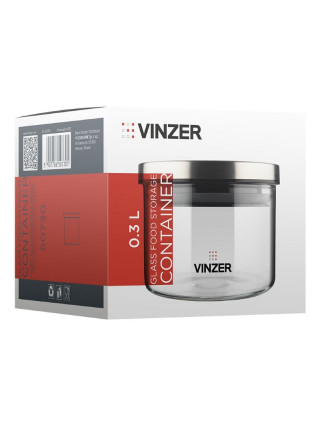 Ємність для зберігання продуктів скляна VINZER 0,3л. 9.5 *9.5 *8.7 см.