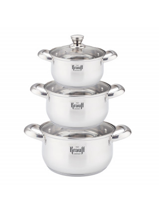 Набір посуду Krauff 6 предметів (каструлі 1.7/2.5/3.4 л з кришками). 