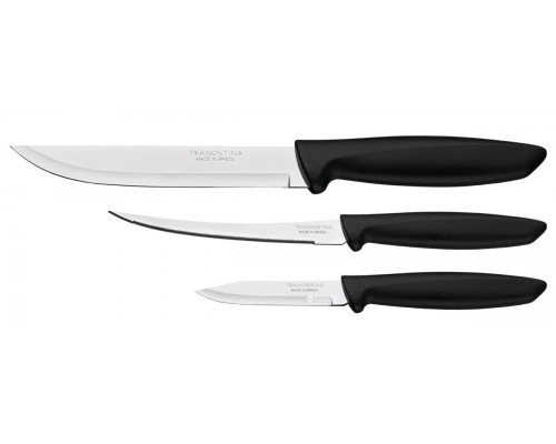 Набір ножів Tramontina PLENUS black 3 пр. (ножі; для м'яса 152 мм., стейка 127 мм., овочей 76 мм.)