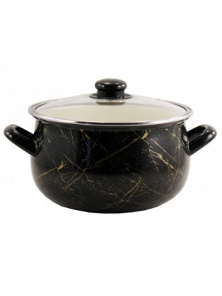 Каструля емальована Interos Чорний мармур 2,1 л  d.16 см