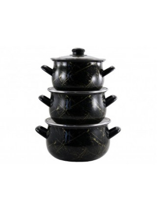 Набір каструль емальованих Interos Чорний мармур 6 пр. (каструлі: 2 л., 3 л., 4 л.)