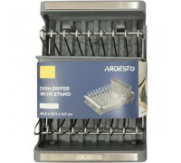Сушарка для посуду з підставкою Ardesto Minimalism 46.5x19.5x9.5см, пластик, хромоване залізо, сталь, сірий темний