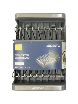Сушарка для посуду з підставкою Ardesto Minimalism 46.5x19.5x9.5см, пластик, хромоване залізо, сталь, сірий темний