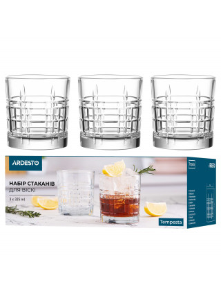 Набір склянок для віскі Ardesto Tempesta 325мл, 3шт, скло, прозорий