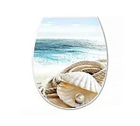 Сидіння на унітаз пластикове Elif Plastic з малюнком (мушля з перлами) 