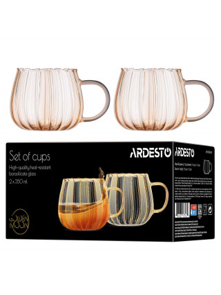 Набір чашок з ручками Ardesto Golden Moon 350мл, 2шт, боросилікатне скло, прозорий