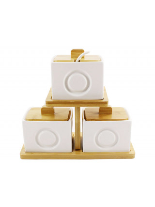 Набір банок Porcelain on bamboo 260 мл. (3 шт.) на підставці, з ложками