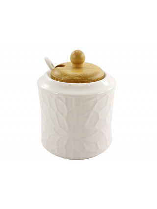Цукорниця з порцеляни Interos 380 мл. з ложкою та дерев'яною кришкою