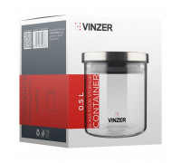 Ємність для зберігання продуктів скляна VINZER 0,5л. 9.5 *9.5 *11.7 см.