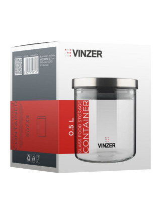 Ємність для зберігання продуктів скляна VINZER 0,5л. 9.5 *9.5 *11.7 см.