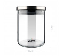 Ємність для зберігання продуктів скляна VINZER 0,6л. 9.5*9.5*13.2 см.