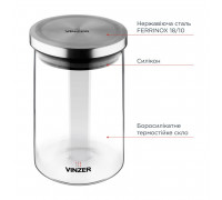 Ємність для зберігання продуктів скляна VINZER 0,75 л. 9.5*9.5*15.7 см.