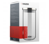 Ємність для зберігання продуктів скляна VINZER 0,9 л. 9.5*9.5*18.2см.