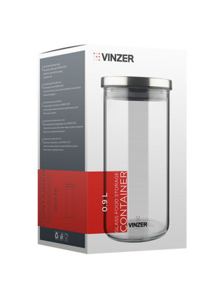 Ємність для зберігання продуктів скляна VINZER 0,9 л. 9.5*9.5*18.2см.