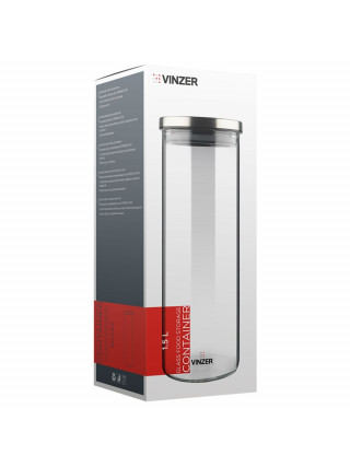 Ємність для зберігання продуктів скляна VINZER 1,5 л. 9.5*9.5*27.2 см.