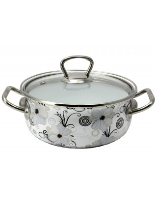 Каструля емальована Interos Мереживо мілка 1,5 л., d-16 см., зі скляною кришкою