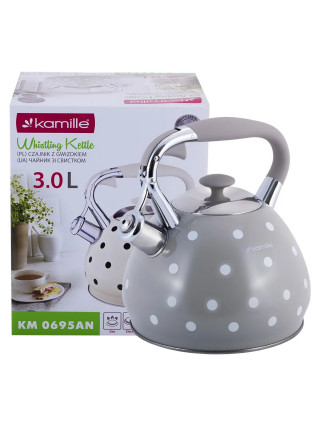 Чайник 3л з нержавіючої сталі зі свистком i ручкою з покриттям "soft-touch" (бiлий, бежевий, кавовий)