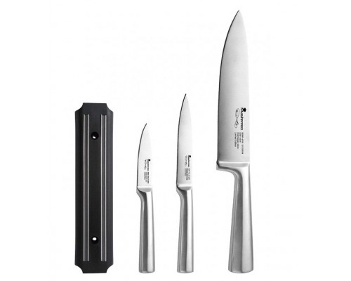 Набір ножів Bergner 4 пр. (ніж кухарський 20 см., ніж універсальний 12,5 см., ніж овочевий 8,75 см., магнітна планка)