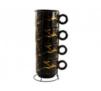 Набір чашок Interos ЧОРНИЙ МАРМУР 250 мл на стійці  4 - пр. порцеляна