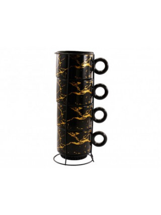 Набір чашок Interos ЧОРНИЙ МАРМУР 250 мл на стійці  4 - пр. порцеляна