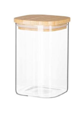 Банка для зберігання Ardesto Midori 500мл, скло, бамбук, квадратна, прозорий