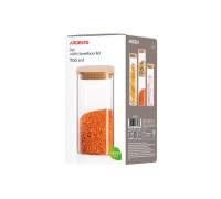 Банка для зберігання Ardesto Midori 700мл, скло, бамбук, квадратна, прозорий