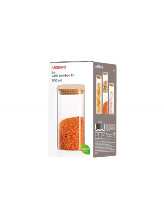 Банка для зберігання Ardesto Midori 700мл, скло, бамбук, квадратна, прозорий