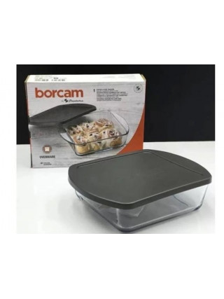 Форма скляна Borcam квадратна з СІРОЮ  кришкою 3,5 л., 32*28*6 см