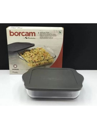 Форма скляна Borcam квадратна з СІРОЮ кришкою 1,95 л., 25*22*6 см