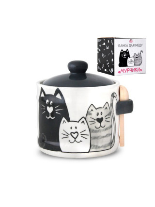 Банка для меду S&T "Мурчики" 420 мл. з дерев'янною ложкою 
