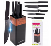 Набор ножів Kamille Acacia Black з 5 кухонних ножів + підставка чорний квадрат