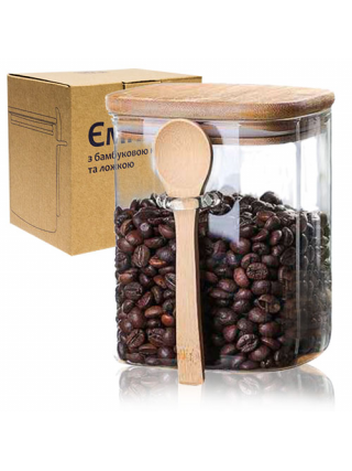 Банка скляна S&T Eco 800 мл., з бамбуковою кришкою і ложкою