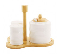 Набір для солі та перцю Porcelain on bamboo з цукорницею, на підставці