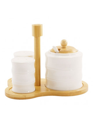 Набір для солі та перцю Porcelain on bamboo з цукорницею, на підставці