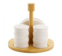 Набір для солі та перцю Porcelain on bamboo з серветницею, на підставці