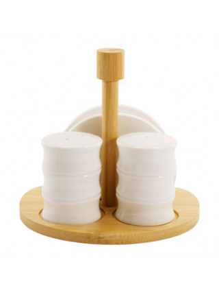 Набір для солі та перцю Porcelain on bamboo з серветницею, на підставці