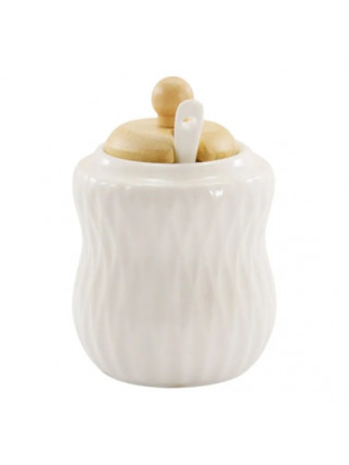 Цукорниця з порцеляни Interos 300 мл. з ложкою та дерев'яною кришкою