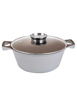 Каструля кругла Zauberg Біла 3D 2 л алюмінієва з мармуровим покритьям із скл.кр., індукц. 