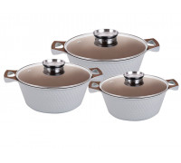 Набір алюмінієвих каструль Zauberg Білий круглих 2,0/3,6/5,6л  з скл.кр. індукц. 3-пр  
