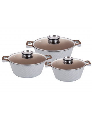 Набір алюмінієвих каструль Zauberg Білий круглих 2,0/3,6/5,6л  з скл.кр. індукц. 3-пр  