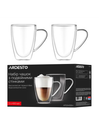 Набір чашок з ручками з подвійними стінками Ardesto, 430мл, 2шт, боросилікатне скло, прозорий