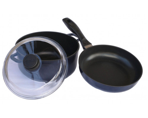 Набір посуду алюмінієвого Біол Індіго 3 пр. (каструля: 5,0 л., сковорода 26 см.) антипригарне покриття 